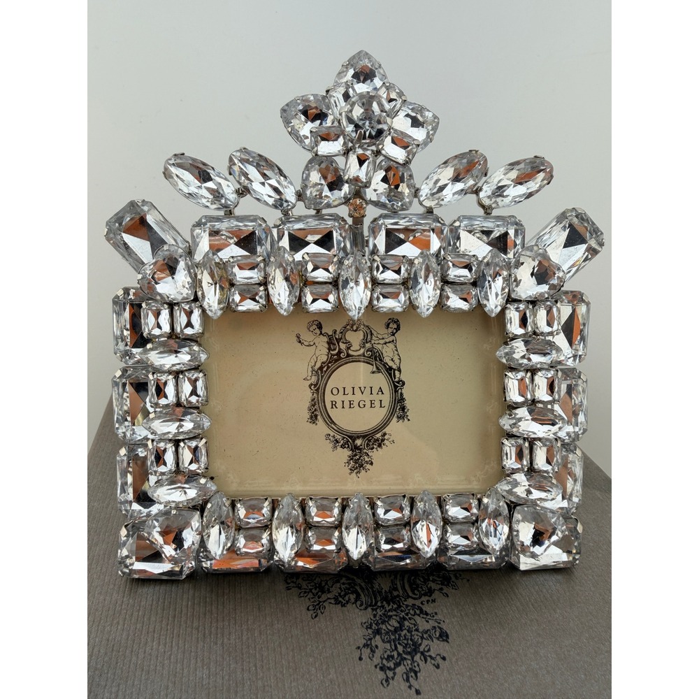 Olivia Riegel Tiara Crystal 2x3 Picture Frame Silver Tone Jeweled with Box